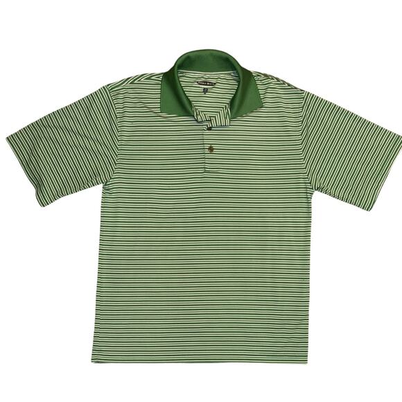 Pebble Beach Men’s Performance Golf Polo Shirt Green Stripe Small Stretch SS EUC - Picture 1 of 7